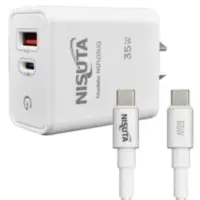 Cargador 35W Usb-C Pd + Usb-A Qc Carga Rapida Nisuta Con Cable