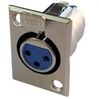 Ficha Canon 3 Pines Hembra Chasis Con Traba Plata