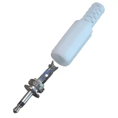 Vista lateral de Conector Ficha Miniplug 2,5 Macho Mono Plastico Blanco
