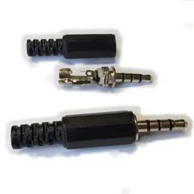Detalles accesorios de Conector Ficha Miniplug 3,5 4 Polos Macho Plastico Negro Recta