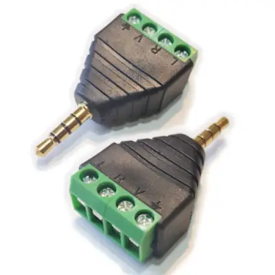 Detalles accesorios de Conector Ficha Miniplug 4 Polos 3,5 Macho A Bornera