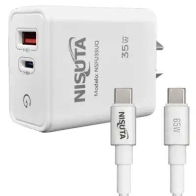 Cargador 35W Usb-C Pd + Usb-A Qc Carga Rapida Nisuta Con Cable