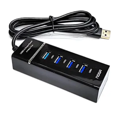 Vista lateral de Hub Usb A 3.0 4 Puertos Negro Cable 1 m