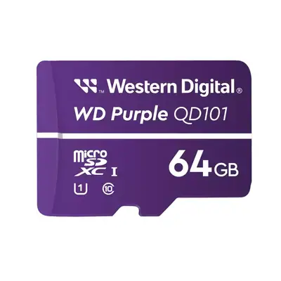 Vista lateral de Memoria Micro Sd 64Gb Sandisk Purple Especial Videovigilancia