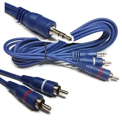 Vista lateral de Cable Miniplug 3,5 Estereo Macho-Rca Macho Doble 4 Mts Lujo