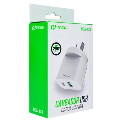 Detalles accesorios de Cargador 20W Usb-C + Usb-A Carga Rapida 3A Noga NGA-123
