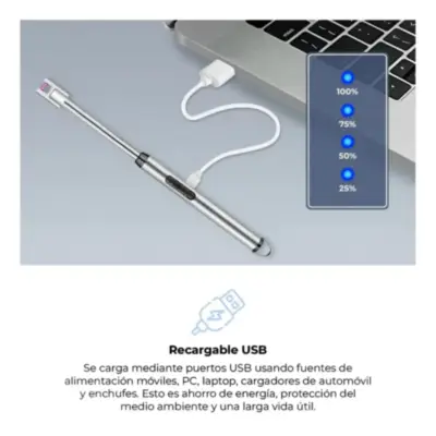 Vista lateral de Encendedor de arco electrico Chispero Recargable por USB