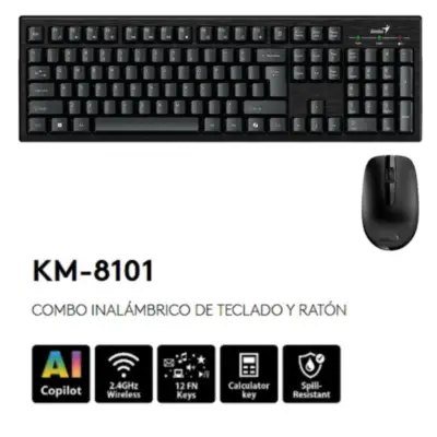 Detalles accesorios de Kit Teclado Y Mouse Genius Inalambrico Km-8101 Espanol Negro