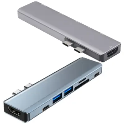 Vista lateral de Hub Usb C 3.0 7 Puertos 1xHdmi / 2xUsb-A / 2xUsb-C / 1xMicrosd / 1xTF
