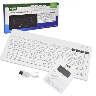 Detalles accesorios de Teclado Nisuta Inalambrico + Bluetooth Compacto Espanol Blanco Recargable