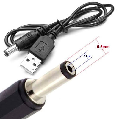 CABLE USB A MACHO / PLUG DC 5,5 x 2,1mm LARGO 1 m