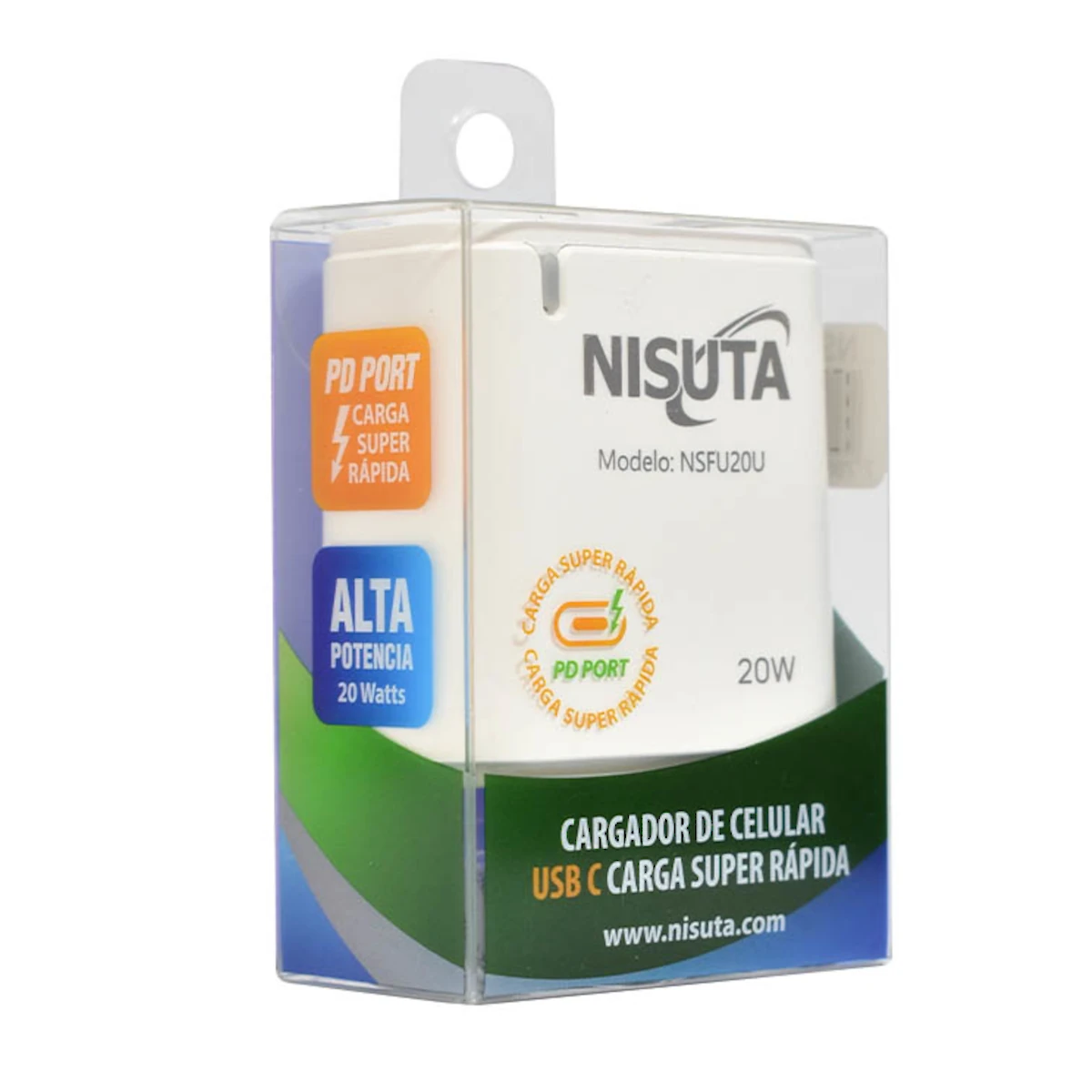 Detalles accesorios de Cargador 20W Usb-C Carga Rapida Pd Nisuta NSFU20U Sin Cable