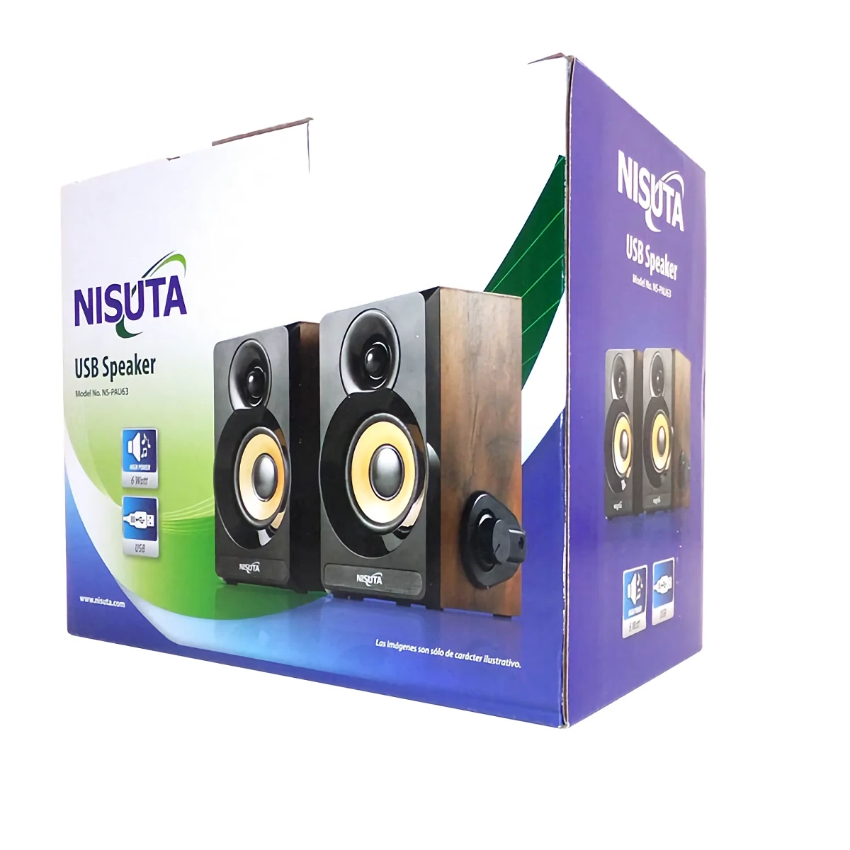 Vista lateral de Parlantes Usb Nisuta Nspau63 Madera 6W