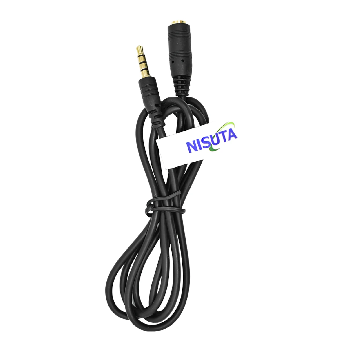 Vista lateral de Cable Miniplug 3,5 4 Polos Macho-Hembra 1M Nisuta Negro