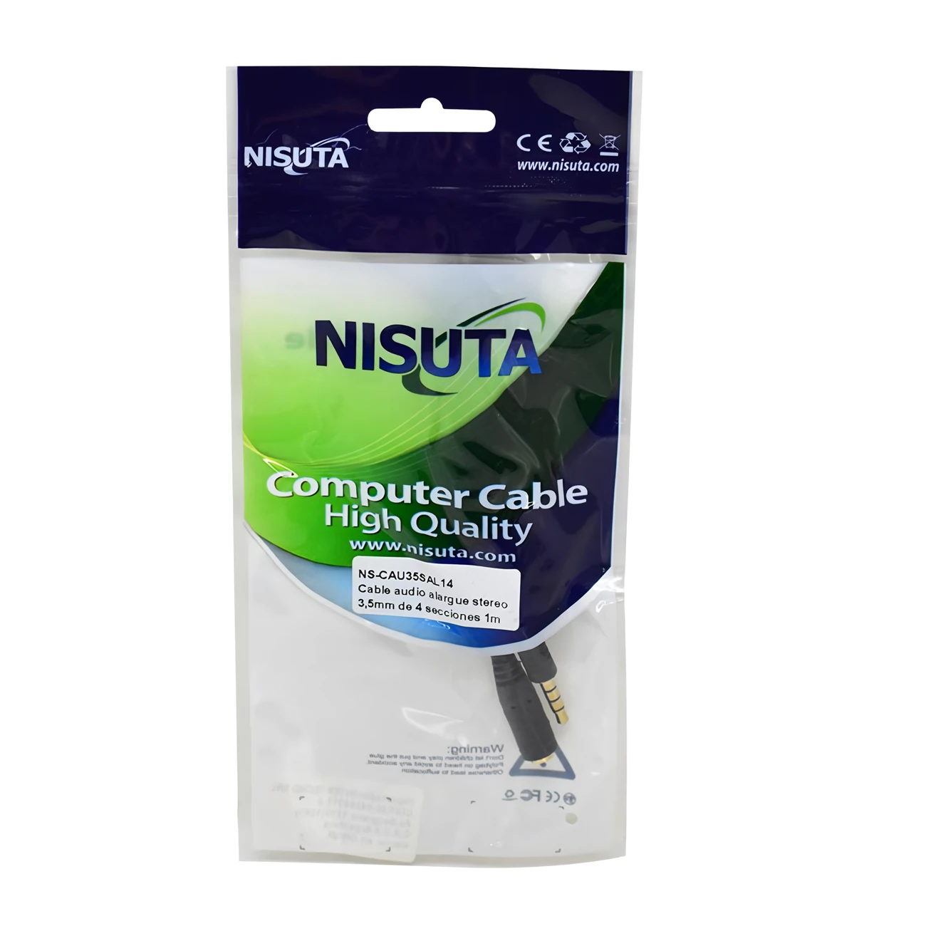 Detalles accesorios de Cable Miniplug 3,5 4 Polos Macho-Hembra 1M Nisuta Negro
