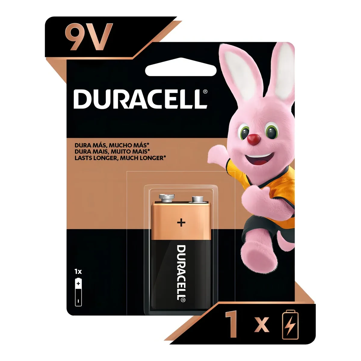 Vista lateral de Bateria 9V Alcalina Duracell