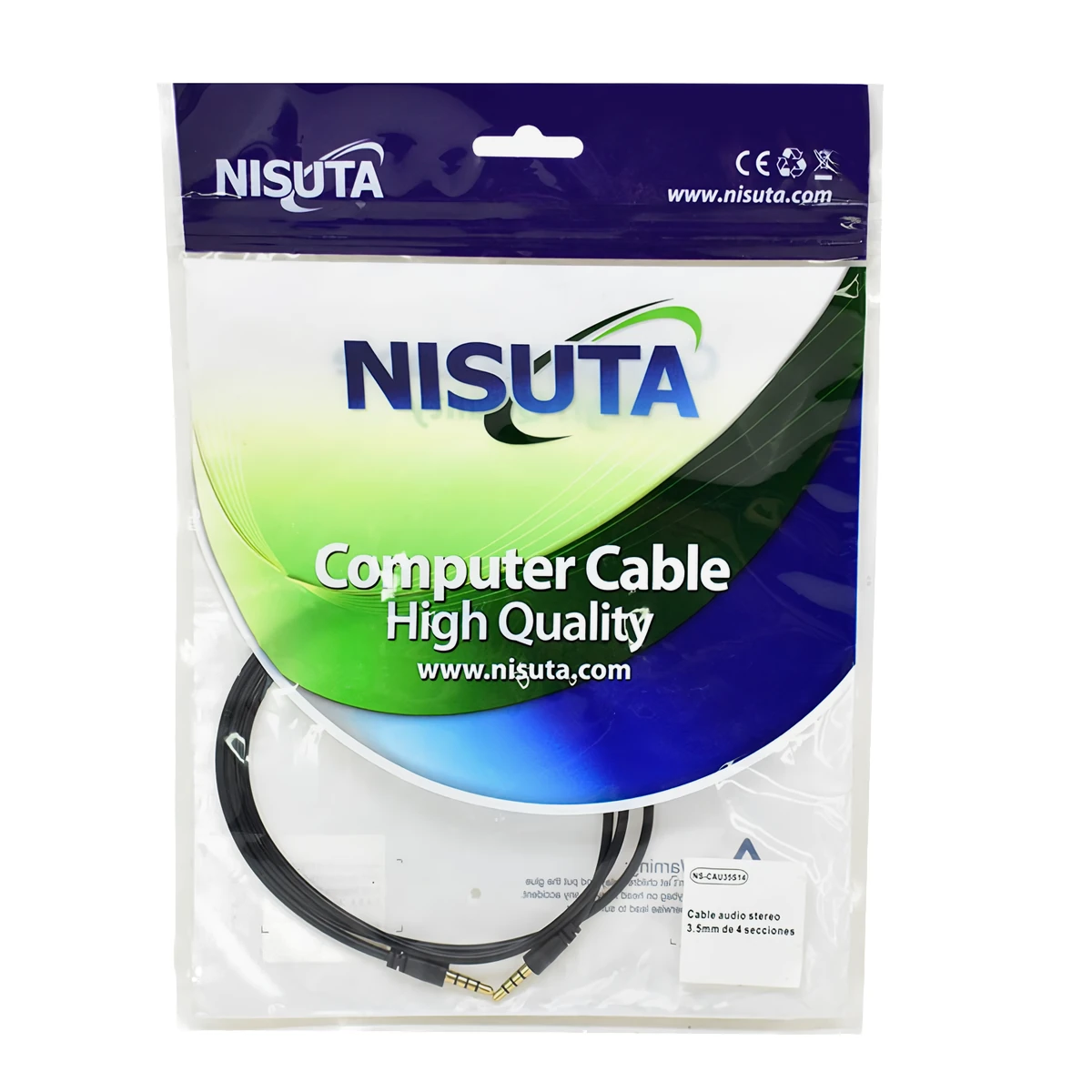 Detalles accesorios de Cable Miniplug 3,5 4 Polos Macho-Macho 1 Mts Nisuta