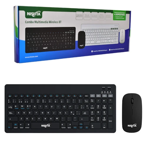 Kit Teclado Nisuta Inalambrico + Bluetooth Compacto Espanol Negro Recargable Kit Teclado Nisuta Inalambrico + Bluetooth Compacto Espanol Negro Recargable