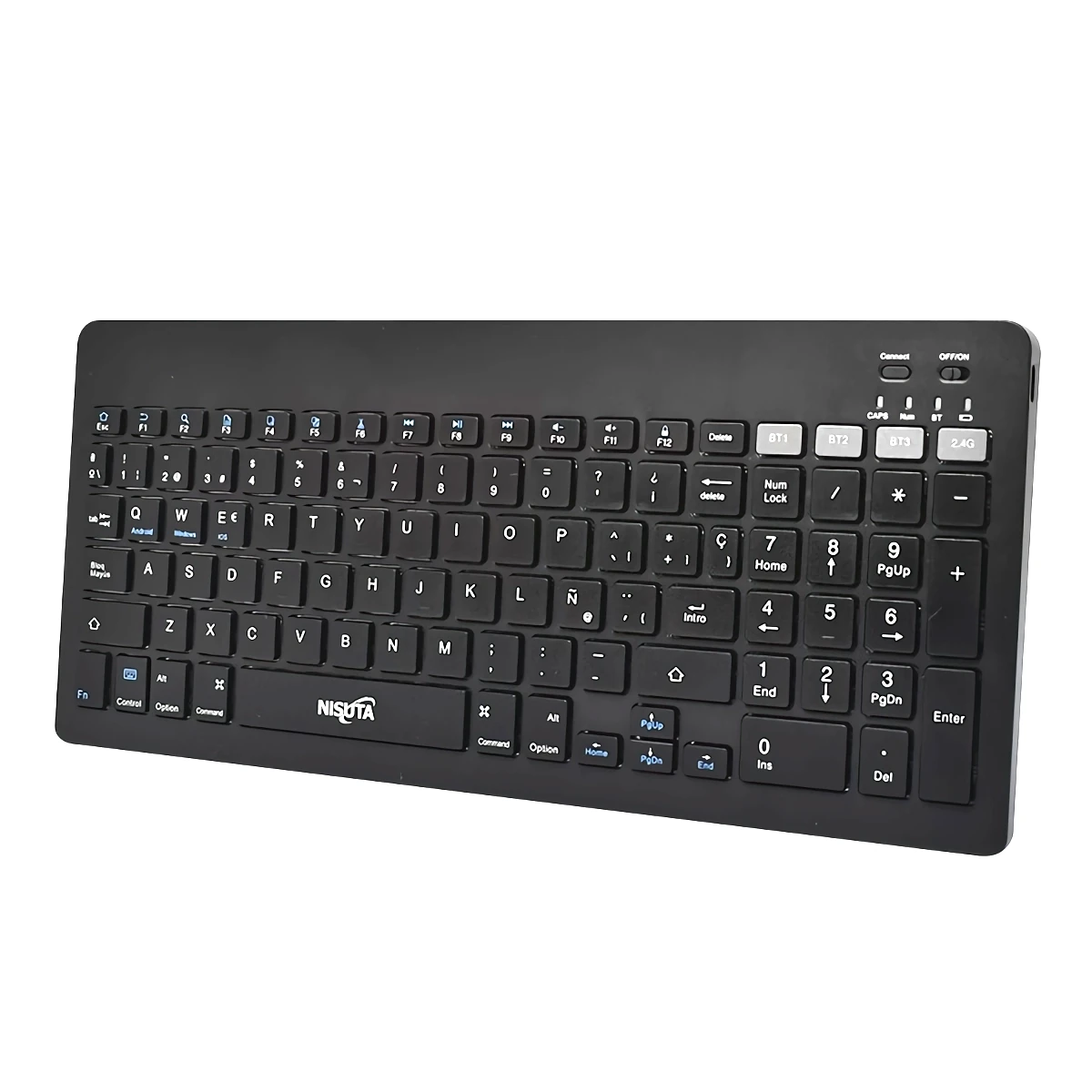 Teclado Nisuta Inalambrico + Bluetooth Compacto Espanol Negro Recargable Teclado Nisuta Inalambrico + Bluetooth Compacto Espanol Negro Recargable