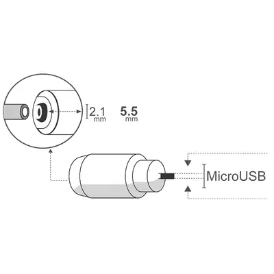 Detalles accesorios de Adaptador Dc Hueco 5,5 X 2,1 Mm Hembra A Micro-Usb