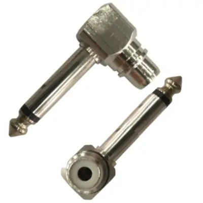 Detalles accesorios de Adaptador Plug 6,5 Mono Macho A Rca Hembra Metalico 90 Grados