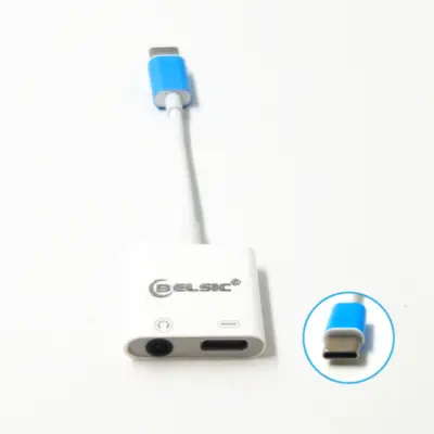 Detalles accesorios de Adaptador Audio Usb-C Macho A Auricular Miniplug Hembra + Usb-C P/Carga