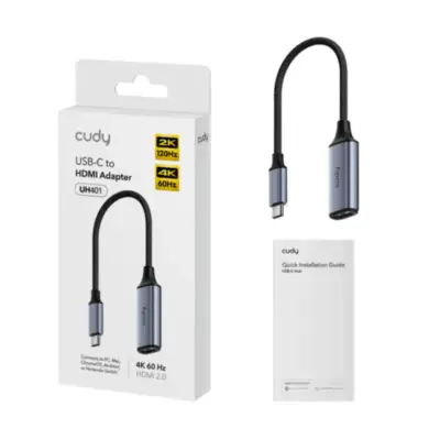 Vista lateral de Adaptador Conversor Usb C Macho / Hdmi Hembra Cudy UH401