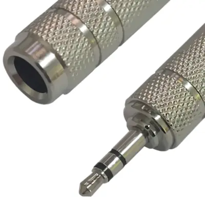 Detalles accesorios de Adaptador Miniplug 3,5 Estereo Macho A Plug 6,5 Estereo Hembra Metalico