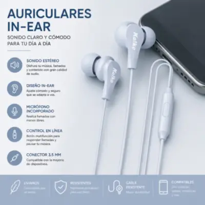 Detalles accesorios de Auricular C/Mic P/Celular Kolke KAI-663 Negro