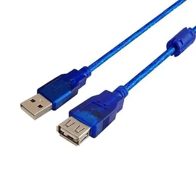Vista lateral de Cable Usb 2.0 A/A Macho-Hembra Extension 5 Mts Azul Blindado C/Filtro
