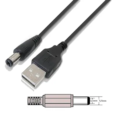 Cable Usb A Macho / Plug Dc 5,5 X 2,1Mm Largo 1,8 M