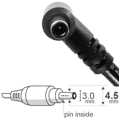 Vista lateral de Fuente 19 V 3,42 A Ficha 4,5 x 3,0 mm C/Pin Interior Belsic 24145 Cargador P/Notebook