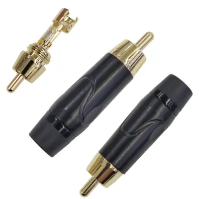 Detalles accesorios de Conector Ficha Rca Macho Metal Alta Calidad Aro Negro