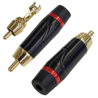 Detalles accesorios de Conector Ficha Rca Macho Metal Alta Calidad Aro Rojo