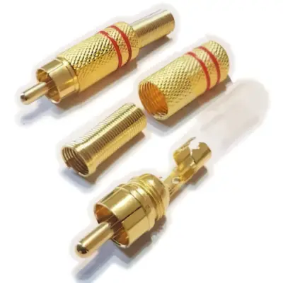 Detalles accesorios de Conector Ficha Rca Macho Metal Dorada Aro Rojo