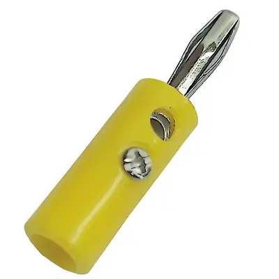 Vista lateral de Ficha Banana Plug Macho Con Tornillo Amarillo