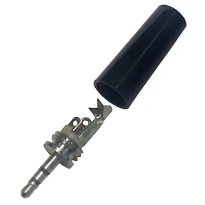 Vista lateral de Conector Ficha Miniplug 2,5 Macho Estereo Bakelita Negro