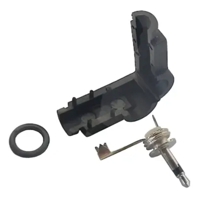 Vista lateral de Conector Ficha Miniplug 2,5 Macho Mono Plastico 90 Grados Negro
