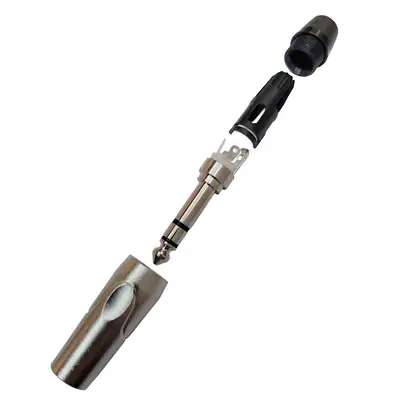 Vista lateral de Conector Ficha Estereo Plug 6,5 Macho Metal Alta Calidad Plata