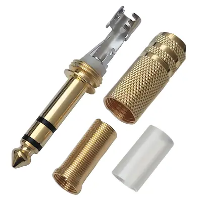 Vista lateral de Conector Ficha Estereo Plug 6,5 Macho Metal Dorada