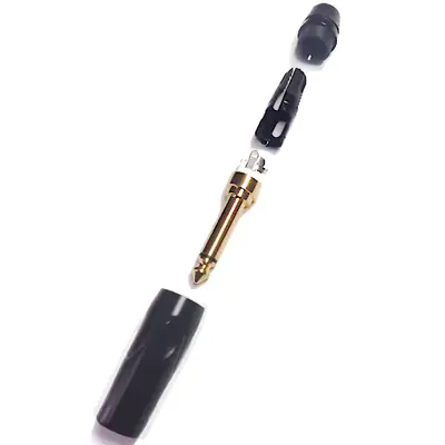 Vista lateral de Conector Ficha Mono Plug 6,5 Macho Metal Alta Calidad Negro Aro Negro