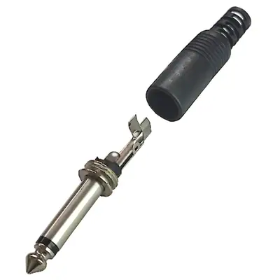 Vista lateral de Conector Ficha Mono Plug 6,5 Macho Plastico Negro