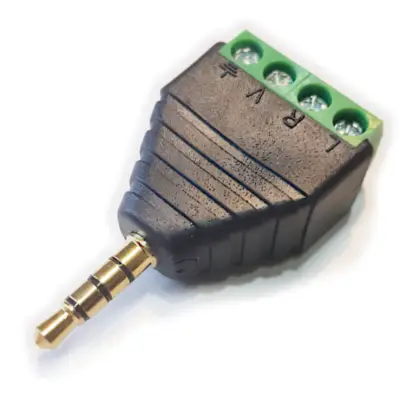 Vista lateral de Conector Ficha Miniplug 4 Polos 3,5 Macho A Bornera