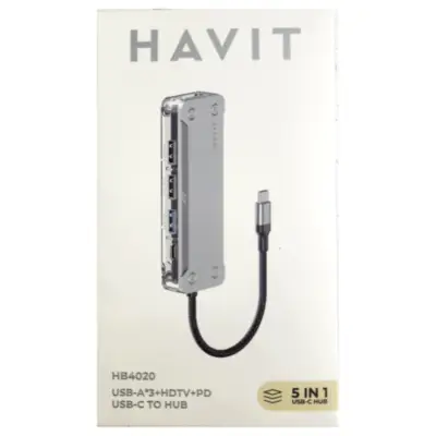 Detalles accesorios de Hub Usb C 3.0 5 Puertos 1x HDMI / 3x USB-A / 1x USB-C (Pd 100 W) HAVIT HB4020