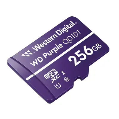 Vista lateral de Memoria Micro Sd 256Gb Sandisk Purple Especial Videovigilancia