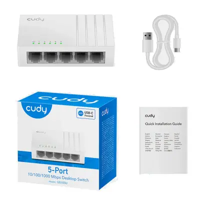 Detalles accesorios de Switch 5 Puertos Gigabit Cudy GS105U USB-C