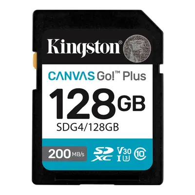Vista lateral de Memoria SD 128Gb Kingston Canvas Go Plus SDXC Gen4 C10 UHS-I U3 V30 200MB/s