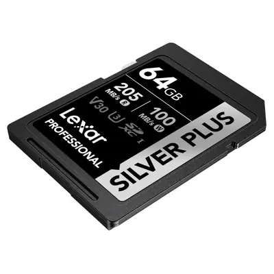 Vista lateral de Memoria SD 64Gb Lexar SDXC SILVER PLUS UHS-I