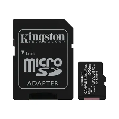 Vista lateral de Memoria Micro Sd 128Gb Kingston Cl10 Canvas Select Plus C/Adaptador 100 Mb/S