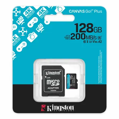 Detalles accesorios de Memoria Micro Sd 128Gb Kingston Cl10 Canvas Go Plus C/Adaptador 200 Mb/S